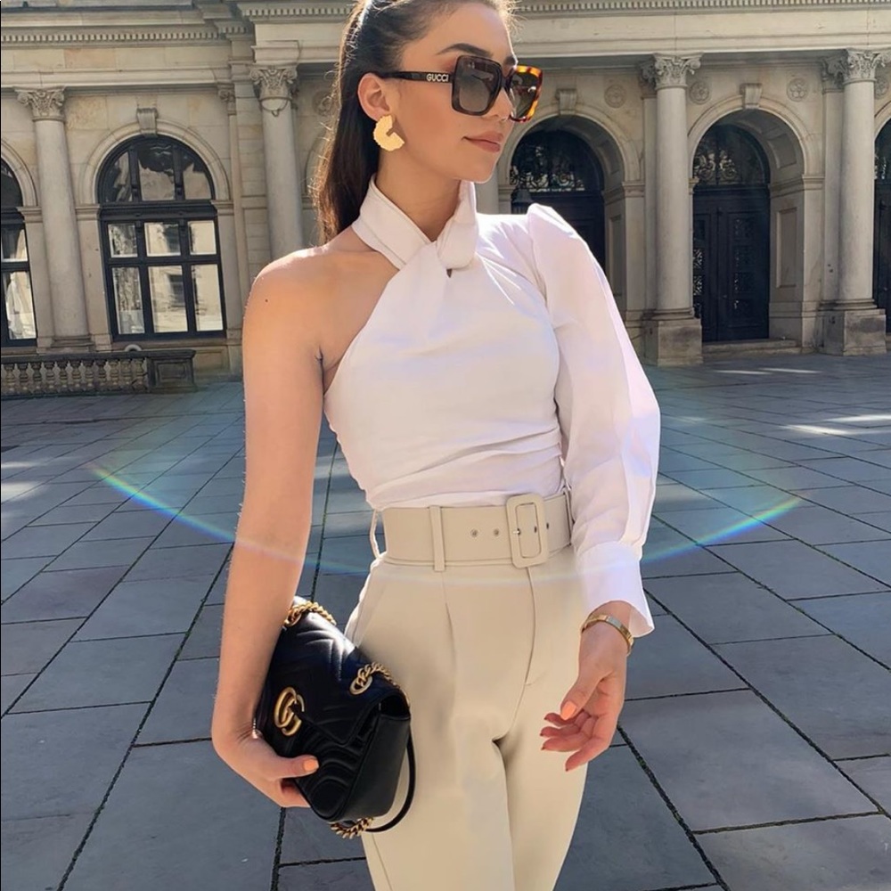 NWOT Zara High Waisted Belted Cream White Pants - Picture 6 of 11